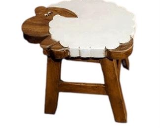 70. Vintage Wooden Painted Lamb Footstool