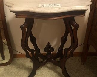 Walnut and Marble Top Ornate Table
