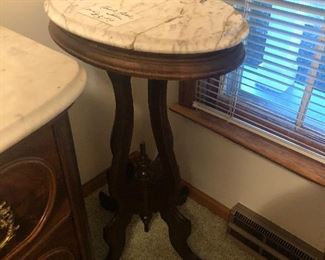 Walnut and Marble Top Bedside Table