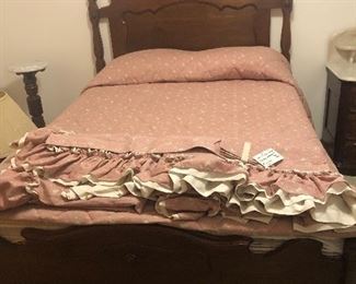 Antique Walnut Bullseye Bed with Mattress and Box Spring