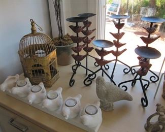 Birds Everywhere!  bird candle stands and bird cage