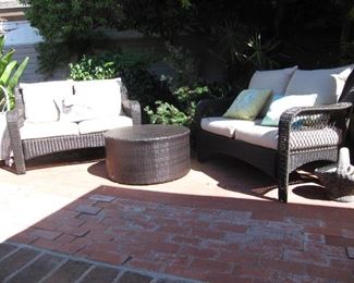 All Weather Patio furniture - two love seats and Crosley  round coffee table