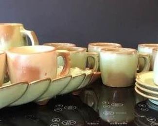 Frankoma Planesman Flat Green Coffee Cups and Saucers