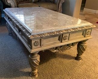 Ashley Furniture Traditional Wood Marble Coffee Table	21x32x54in	HxWxD