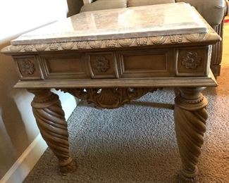 Ashley Furniture Traditional Wood Marble End Table 27x28x28in HxWxD