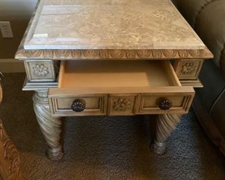 Ashley Furniture Traditional Wood Marble End Table 27x28x28in HxWxD