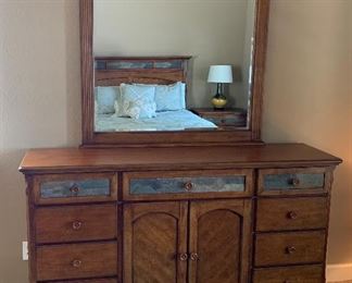 Ashley Furniture Rustic Slate Front Long Dresser w/ Mirror	38x66x19.5in (mirror: 43x46inw)	HxWxD