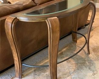 Curved Wood & Glass Half Moon Sofa Table 32x56x20in HxWxD