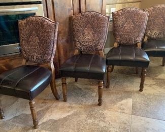 	4pc Rustic Leather & Fabric Rustic Dining Chairs	39x22x22 seat: 20	HxWxD
