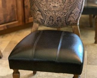 	4pc Rustic Leather & Fabric Rustic Dining Chairs	39x22x22 seat: 20	HxWxD