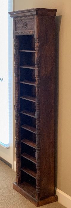 Rustic Hand Carved Wood 10-Shelf Bookshelf	71x20x9	HxWxD