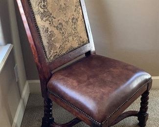 Upholstered Leather and Fabric Accent Chair with nailhead trim	44x19x21	HxWxD