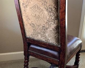 Upholstered Leather and Fabric Accent Chair with nailhead trim 44x19x21 HxWxD