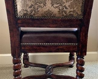 Upholstered Leather and Fabric Accent Chair with nailhead trim	44x19x21	HxWxD
