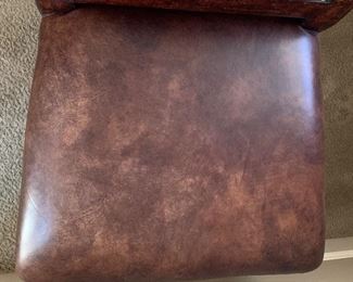 Upholstered Leather and Fabric Accent Chair with nailhead trim 44x19x21 HxWxD