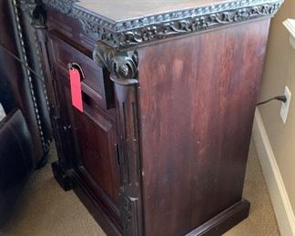 Hand Carved Wood Nightstand with Cabinet and Drawer	30x25x18	HxWxD