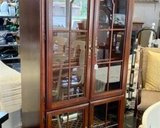 Antique Mahogany Cabinet with 4 Glass Doors and Inside Shelving