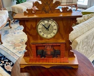 Vintage, Electric "Fireplace" Design, Wooden Clock