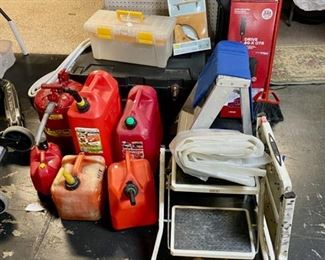 Gas Cans/Jugs, Portable Folding Step-Stools and Tackle Boxes