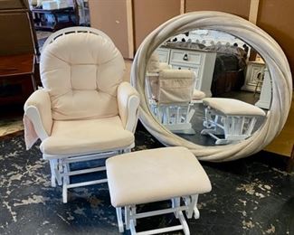2-Piece White Rocker & Footstool and a Large "Twisted-Look" Mirror