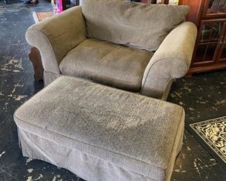 LARGE Upholstered Chair & Ottoman, the fabric's not in the best of condition, but very comfy