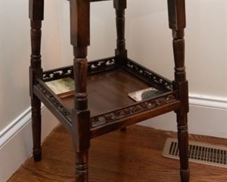 Two Tier Side Table  $65
14.75 x 14.75 x 27.5. Gallery edge on lower level, Some wear to finish.  