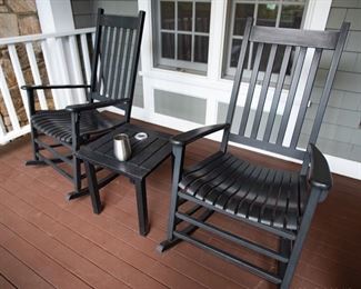 Pair Black Rocking Chairs  $120
25.5 x 19.5 x 44
Black Side Table  $30
18 x 18 x 17.75  