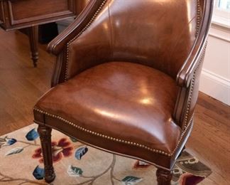 One Frontgate Barrel Leather Office Chair  $65
Nailhead Trim and casters. 23.23 x 17 x 35