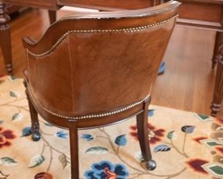 One Frontgate Barrel Leather Office Chair  $65 
Nailhead Trim and casters. 23.23 x 17 x 35