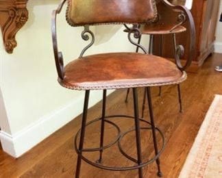 Three Arhaus Cafe Swivel Brown Leather Counter Stools  $825
20" wide x 21" deep x 38.5" tall x 24" seat height  Excellent condition