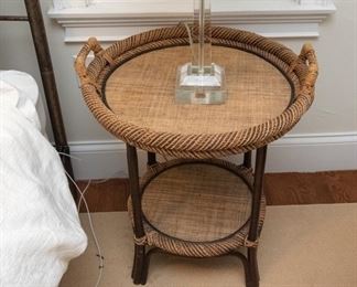 Pair Woven Grass Round Side Tables  $120/pair
23.25 x 26, Tops lift off to be trays. 