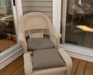 Two Beige Wicker Chairs & One Ottoman $175
Chairs - 29.5 x 19 x 37.5 & Ottoman - 26.5 x 17.5 x 17.5 