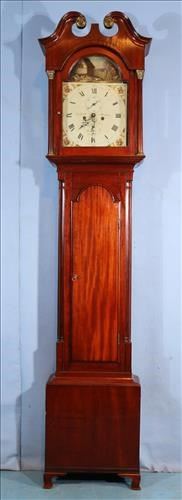053a Early mahogany tall case Scottish grandfather clock, signed Geo. Booth, Aberdeen, 85.5 in. T, 17 in. W, 9 in. D.
