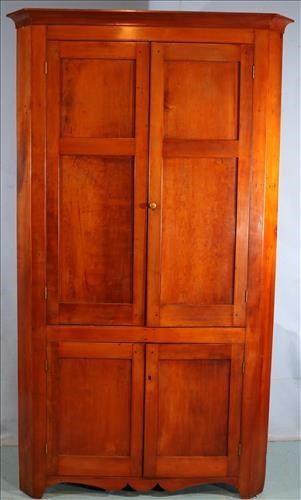 052a Cherry primitive Tennessee corner cabinet, pegged together, 85 in T, 47 in W.