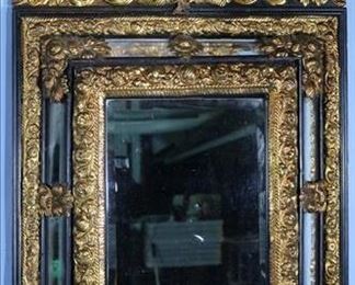 156a Victorian hanging mirror with bronze applied trim, very ornate, 23 in. W, 36 in. T.