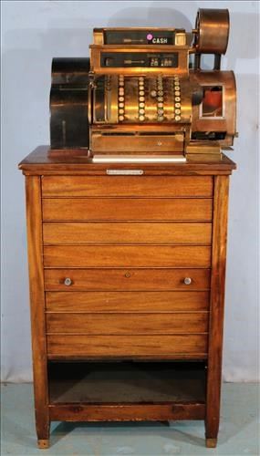 185a Brass national cash register with original cabinet and 8 drawers