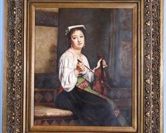 246a Contemporary oil on canvas portrait of girl playing violin, 36.5 in. x 32.5 in.
