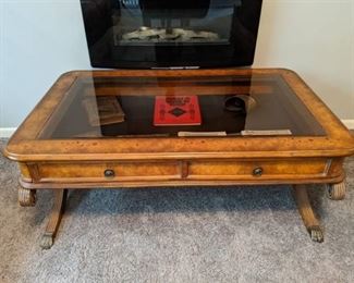 Glass Top Wooden Coffee Table, Contents Not Included