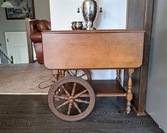 Rolling Wood Tea Cart, Contents Not Included