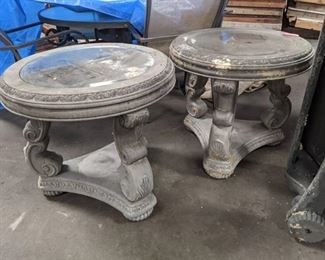 (2) Grey Round Wooden Glass Top Tables