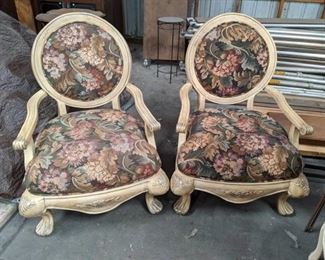 (2) Floral Apolostered Wooden Chairs