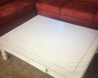 Large white table and red micro fiber couch. Barely used. 