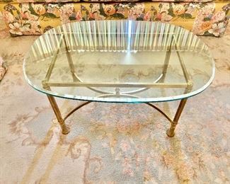 $150 Brass/glass coffee table.   37" W, 25.5" D, 17" H. 