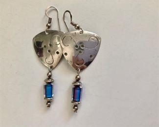 $30 Sterling silver earrings with colorful drop design  2 and 1/4 inches long 