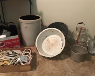 Enamelware, crock, gutter guards, Come-A-Long.