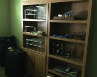 Book shelf.  25 inch flatscreen TV.  DVD player, novelty items