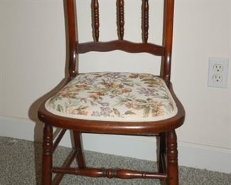 Vintage wood needle point bottom chair, 17" W x 15" D x 33" H
