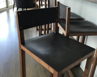 BDDW of NEW YORK Square Guest Stool. Beautiful Dark Mulled distressed Leather seats and backs Set of 5   30 inches tall.  Seat measures 16x17   $450 each       (Selling online for $850 each )