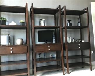 3 sleek shelving units $390 each 30”wide, 16 “Deep,  71” Tall.   ONE OF THE SHELVES IS SOLD    2 Left