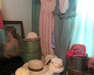 Hats, hat boxes, dresses and more!